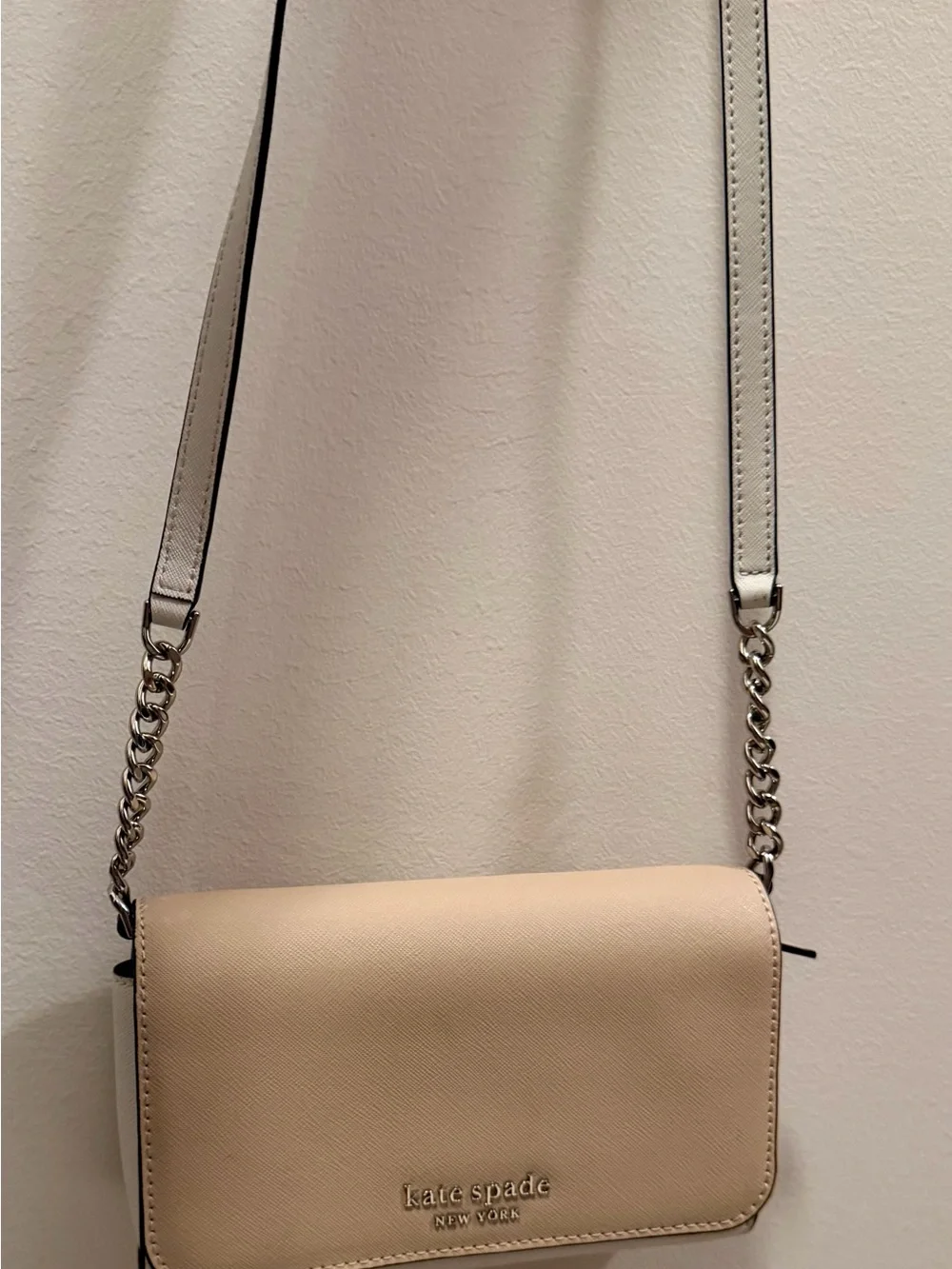 *KATE SPADE* Two-Tone Leather Chain Crossbody in Blush and Cream